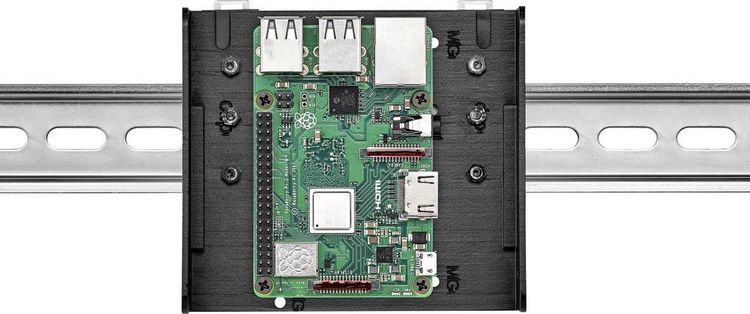 Produktbild: Renkforce DIN-Rail-Halterung Passend f&uuml;r (Entwicklungskits): Raspberry Pi&reg;, Arduino, Banana Pi zur Hutschienenmontage Schwarz