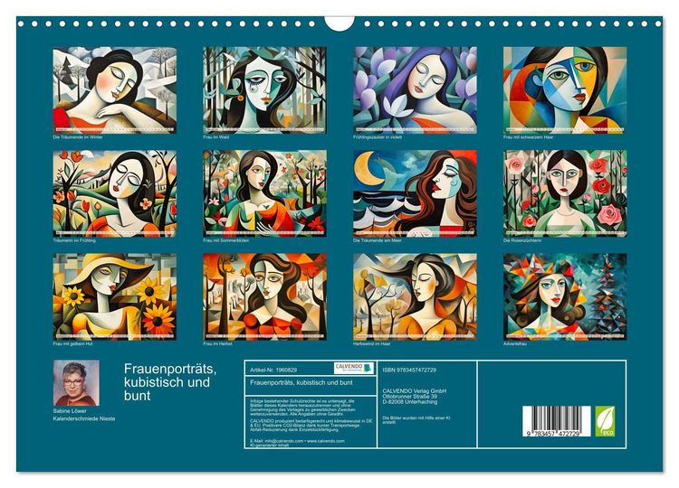 Produktbild: Frauenportr&auml;ts, kubistisch und bunt (Wandkalender 2026 DIN A3 quer), CALVENDO Monatskalender