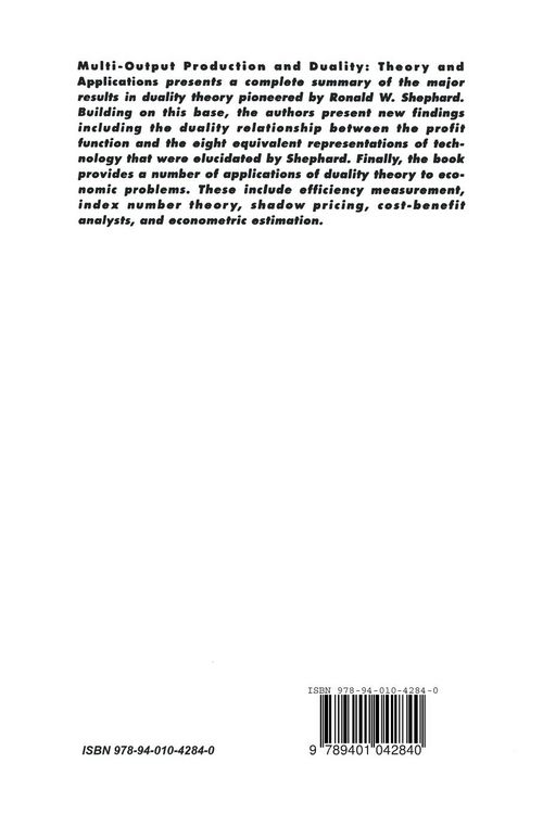 Produktbild: Multi-Output Production and Duality: Theory and Applications