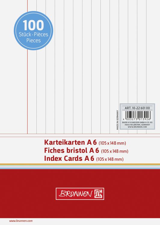 Produktbild: Brunnen Karteikarte A6 lin ws 100St