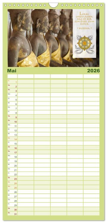 Produktbild: Familienplaner 2026 - BUDDHA im GL&Uuml;CK &ndash; Weisheiten aus Asien mit 5 Spalten (Wandkalender, 21 x 45 cm) CALVENDO