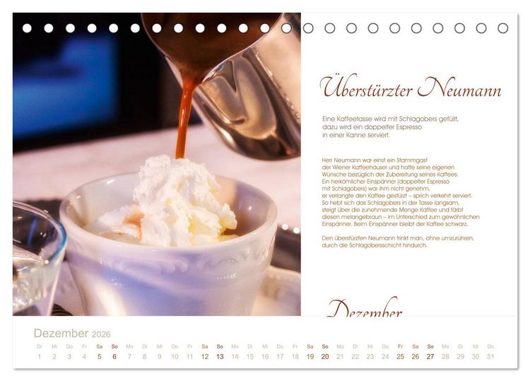 Produktbild: Wiener Kaffeerezepte (Tischkalender 2026 DIN A5 quer), CALVENDO Monatskalender