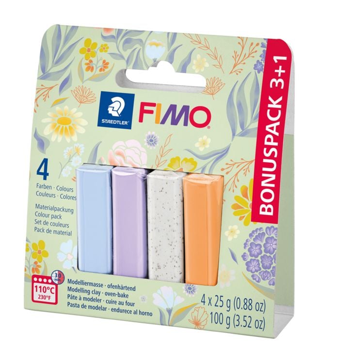 Produktbild: STAEDTLER Modelliermasse Set Fimo Spring, 4 Farben sortiert Fr&uuml;hling, 1 davon gratis, ofenh&auml;rtend