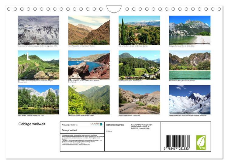 Produktbild: Gebirge weltweit (Wandkalender 2026 DIN A4 quer), CALVENDO Monatskalender
