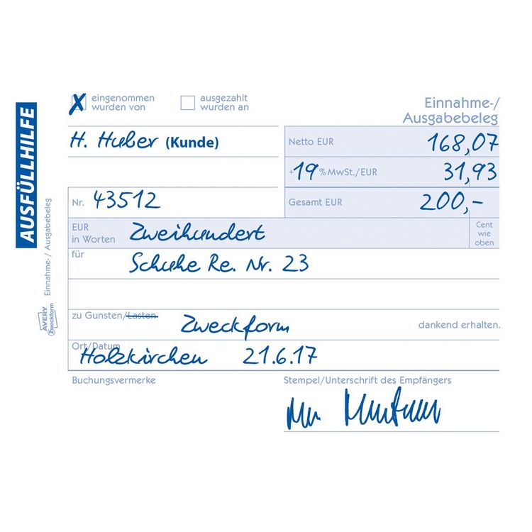Einnahme-/Ausgabebelege Avery Zweckform 1205, DIN A6 quer, 50 Blatt, , 1,95 Einnahme-/Ausgabebelege Avery Zweckform 1205, DIN A6 quer, 50 Blatt, , 1,95