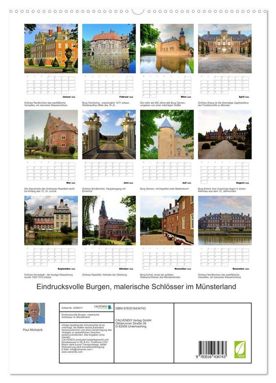 Produktbild: Eindrucksvolle Burgen, malerische Schl&ouml;sser im M&uuml;nsterland (hochwertiger Premium Wandkalender 2026 DIN A2 hoch), Kunstdruck in Hochglanz