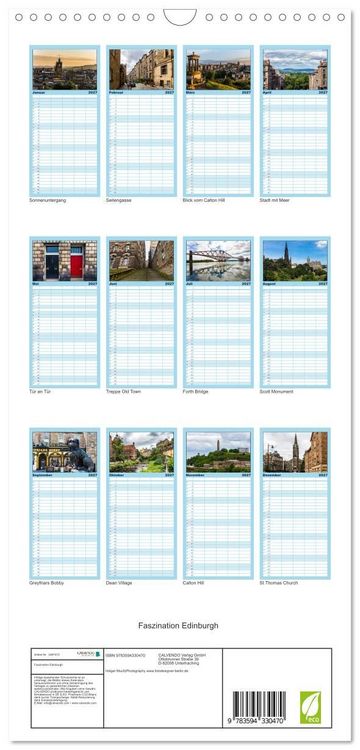 Produktbild: Familienplaner 2027 - Faszination Edinburgh mit 5 Spalten (Wandkalender, 21 x 45 cm) CALVENDO