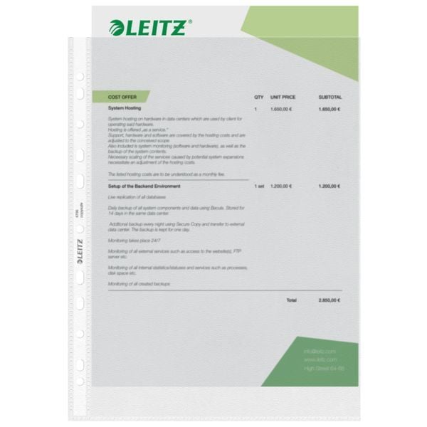 Produktbild: LEITZ Prospekth&uuml;llen Standard genarbt farblos DIN A4 25 St&uuml;ck