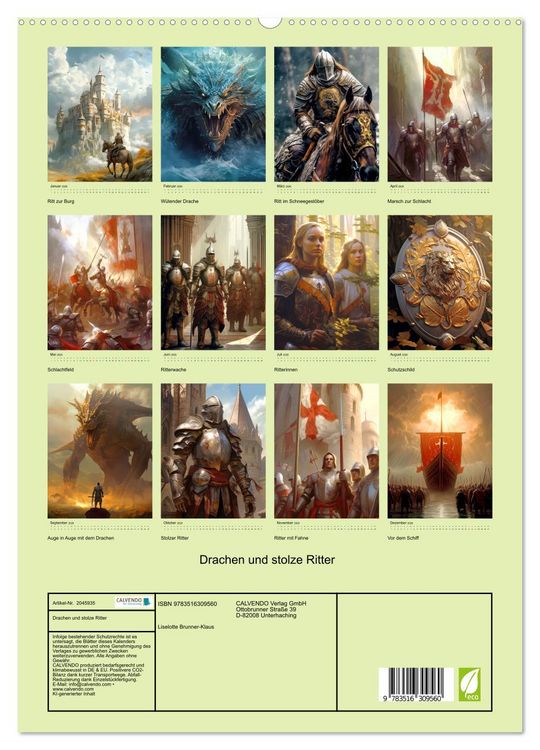 Produktbild: Drachen und stolze Ritter (hochwertiger Premium Wandkalender 2026 DIN A2 hoch), Kunstdruck in Hochglanz