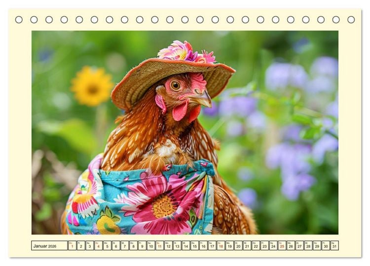 Produktbild: Lustige Federvieh-Fashion. Modische Abenteuer auf dem Bauernhof (Tischkalender 2026 DIN A5 quer), CALVENDO Monatskalender