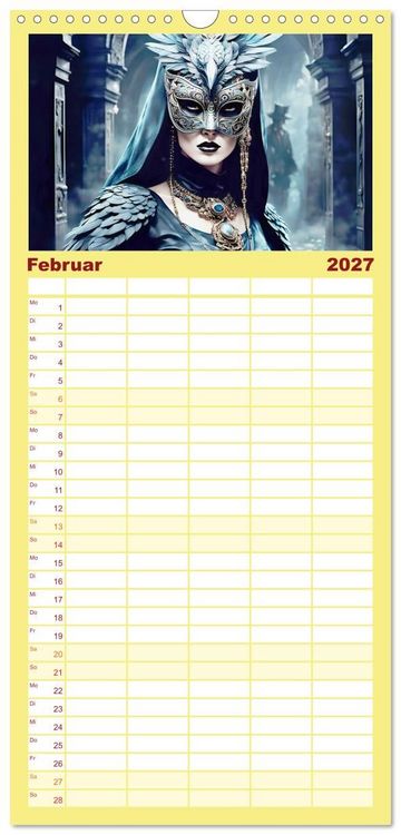 Produktbild: Familienplaner 2027 - Maskerade Deluxe mit 5 Spalten (Wandkalender, 21 x 45 cm) CALVENDO