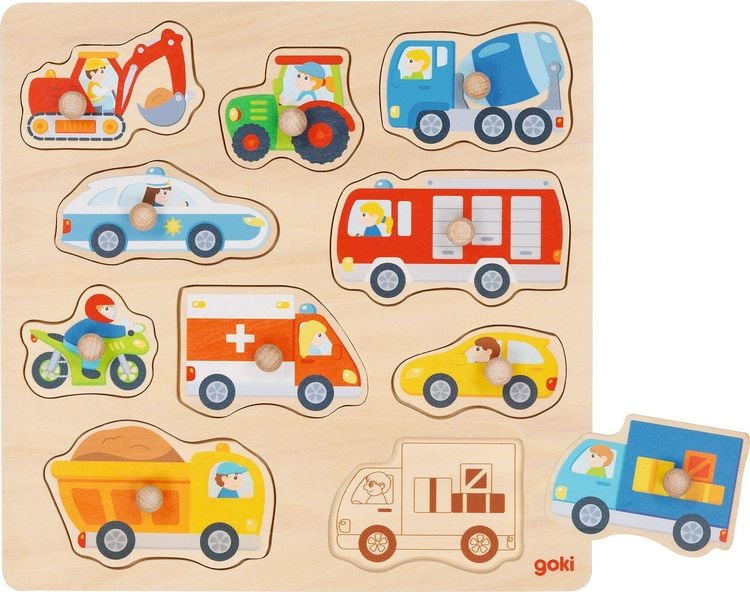 Produktbild: Goki 57391 - Hintergrundbildpuzzle Fahrzeuge, 10-teilig, Holz, 27x27cm