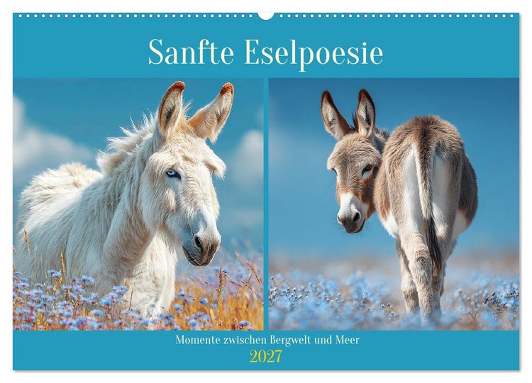 Produktbild: Sanfte Eselpoesie. Momente zwischen Bergwelt und Meer (Wandkalender 2027 DIN A2 quer), CALVENDO Monatskalender