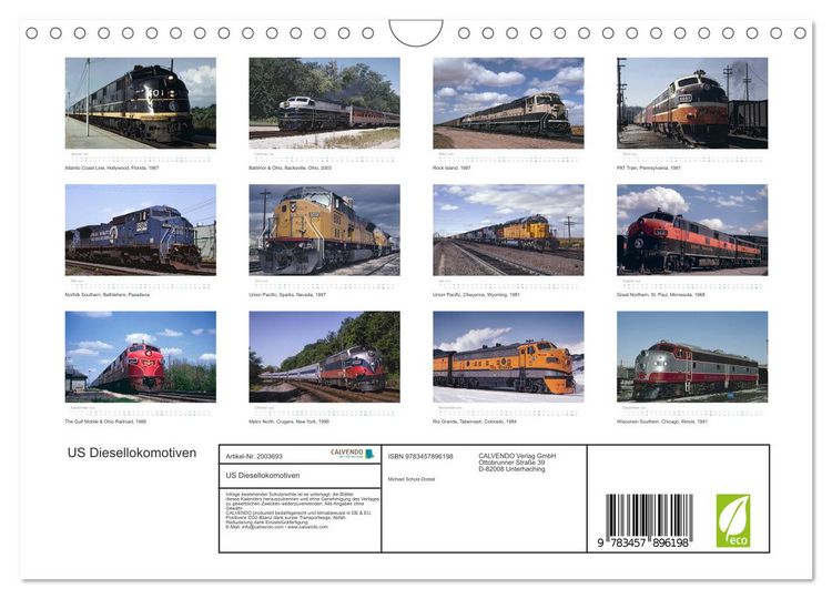 Produktbild: US Diesellokomotiven (Wandkalender 2026 DIN A4 quer), CALVENDO Monatskalender