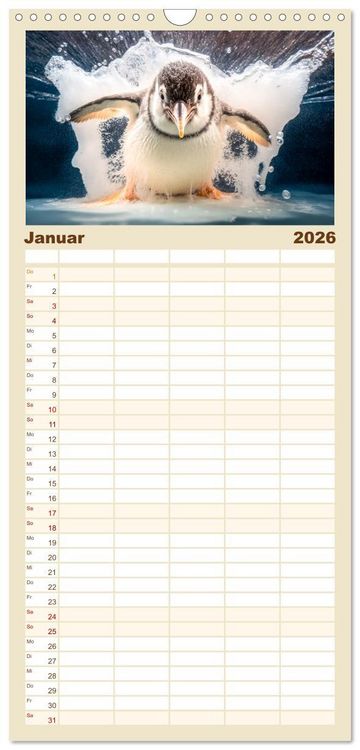 Produktbild: Familienplaner 2026 - Tierkinder beim Baden mit 5 Spalten (Wandkalender, 21 x 45 cm) CALVENDO