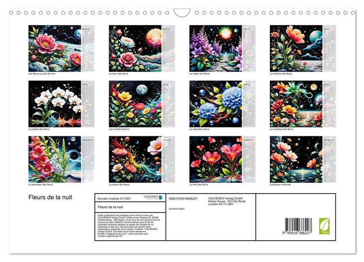 Produktbild: Fleurs de la nuit (Calendrier mural 2026 DIN A3 vertical), CALVENDO calendrier mensuel