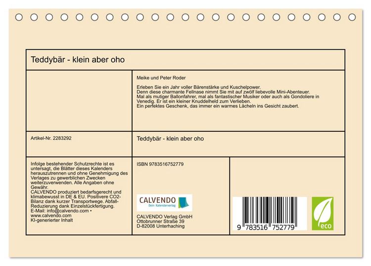 Produktbild: Teddyb&auml;r - klein aber oho (Tischkalender 2027 DIN A5 quer), CALVENDO Monatskalender