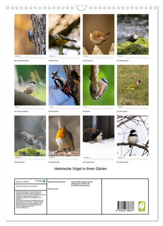 Produktbild: Heimische V&ouml;gel in Ihren G&auml;rten (Wandkalender 2026 DIN A3 hoch), CALVENDO Monatskalender