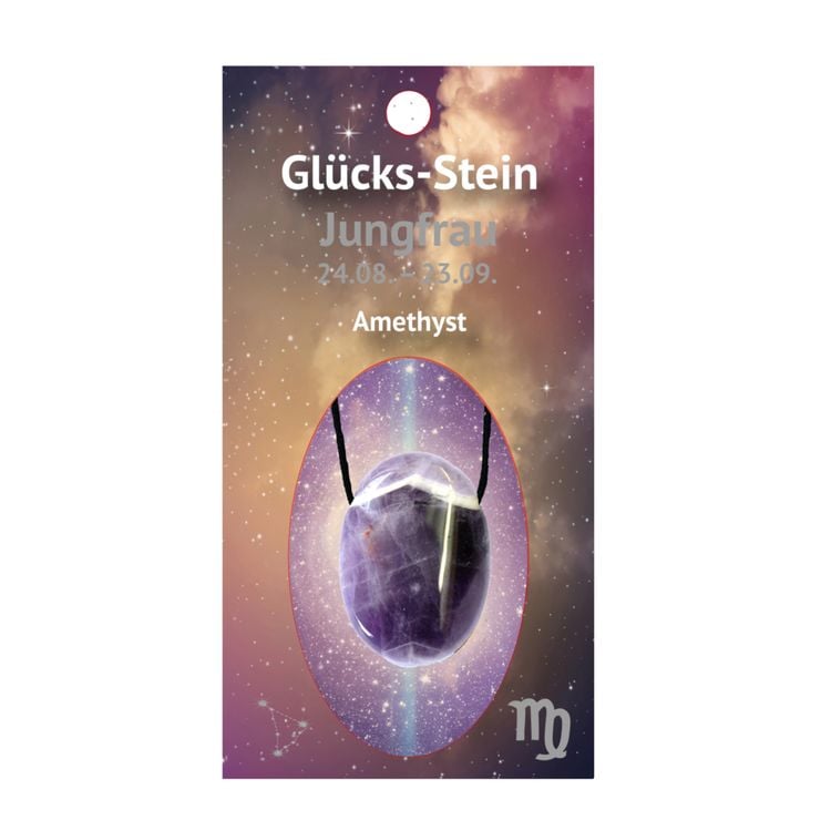 Produktbild: Gl&uuml;cksstein mit Band auf Astrokarte Jungfrau/Amethyst