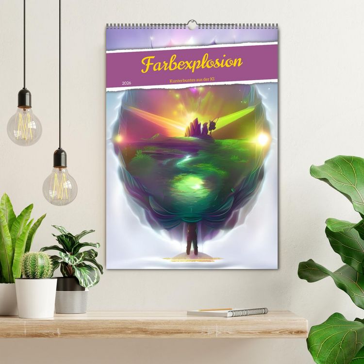 Produktbild: Farbexplosion - Kunterbuntes aus der KI (Wandkalender 2026 DIN A2 hoch), CALVENDO Monatskalender