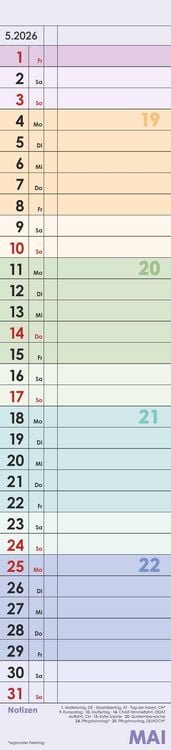 Produktbild: Planer Farbenfroh 2026 - Streifen-Kalender 11,3x49x5 cm - Küchenkalender - Wandplaner - Alpha Edition