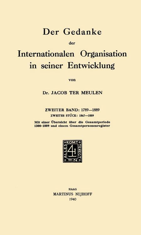 Produktbild: Der Gedanke der Internationalen Organisation in Seiner Entwicklung