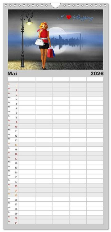 Produktbild: Familienplaner 2026 - Pin-Up Girls im Retro Style by Mausopardia mit 5 Spalten (Wandkalender, 21 x 45 cm) CALVENDO