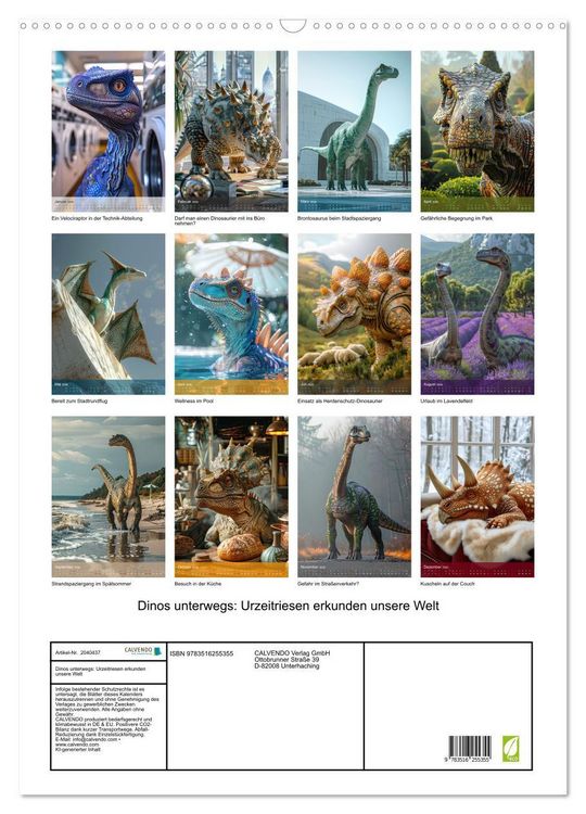 Produktbild: Dinos unterwegs: Urzeitriesen erkunden unsere Welt (Wandkalender 2026 DIN A2 hoch), CALVENDO Monatskalender