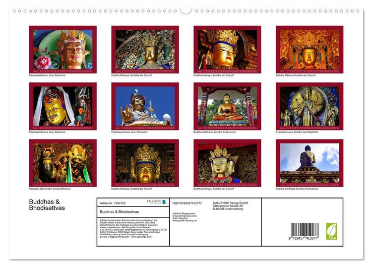 Produktbild: Buddhas & Bhodisattvas (hochwertiger Premium Wandkalender 2026 DIN A2 quer), Kunstdruck in Hochglanz