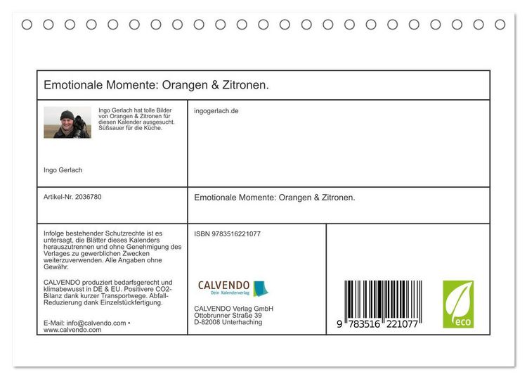 Produktbild: Emotionale Momente: Orangen & Zitronen. (Tischkalender 2026 DIN A5 quer), CALVENDO Monatskalender