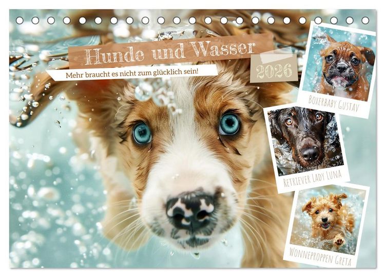 Produktbild: Hunde und Wasser (Tischkalender 2026 DIN A5 quer), CALVENDO Monatskalender