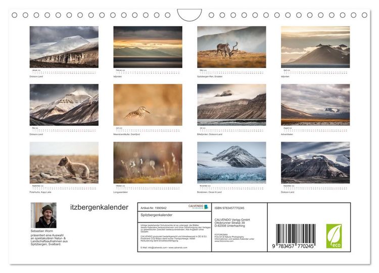Produktbild: Spitzbergenkalender (Wandkalender 2026 DIN A4 quer), CALVENDO Monatskalender