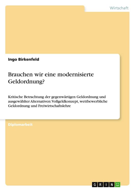 Produktbild: Brauchen wir eine modernisierte Geldordnung?