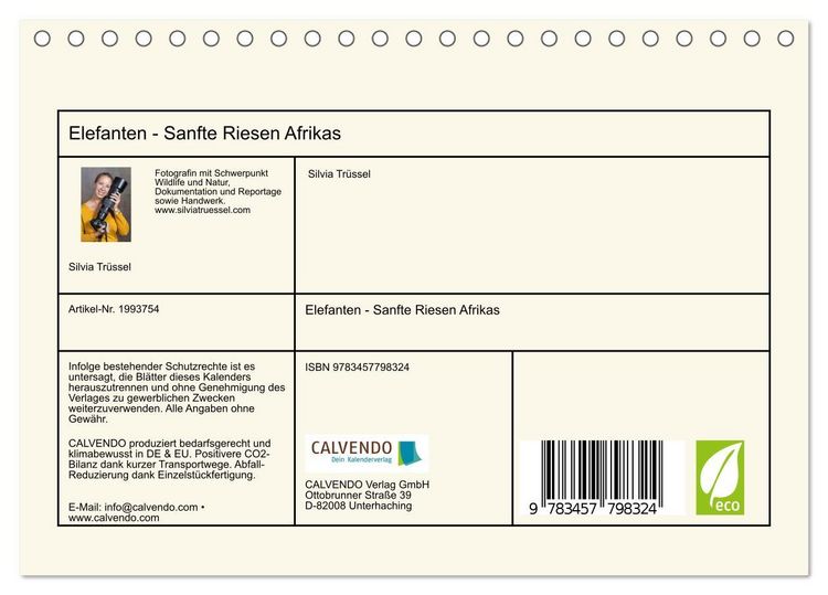 Produktbild: Elefanten - Sanfte Riesen Afrikas (Tischkalender 2026 DIN A5 quer), CALVENDO Monatskalender