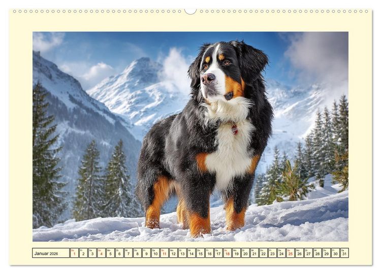 Produktbild: Berner Sennenhund. Sanfte Seelen zwischen Alpengl&uuml;ck und Abenteuerlust (hochwertiger Premium Wandkalender 2026 DIN A2 quer), Kunstdruck in Hochglanz