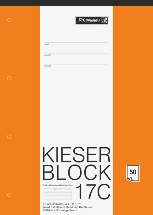 Produktbild: Brunnen KIESER-Block A4 Lineatur 17 liniert mit blauem Rand