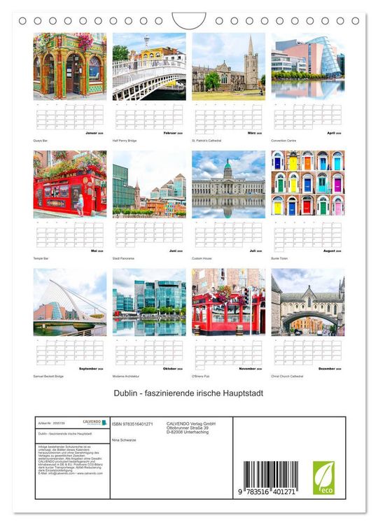 Produktbild: Dublin - faszinierende irische Hauptstadt (Wandkalender 2026 DIN A4 hoch), CALVENDO Monatskalender
