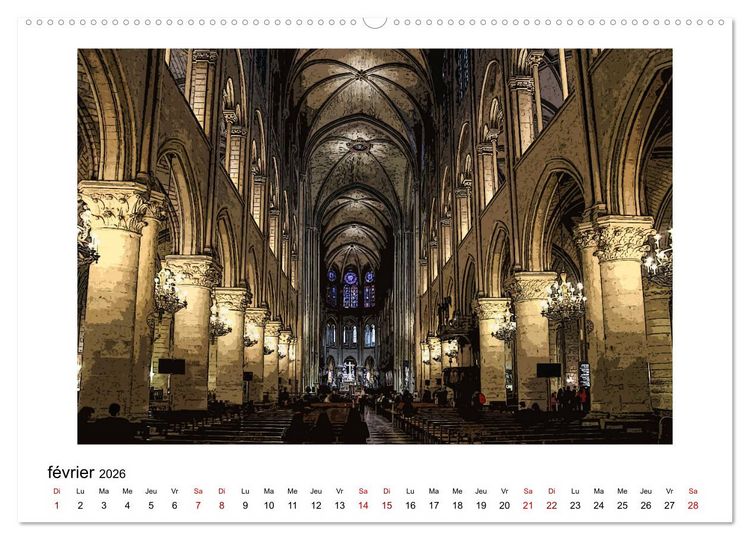 Produktbild: Notre-Dame de Paris en Cartoon (Calendrier mural 2026 DIN A2 vertical) calendrier de bureau