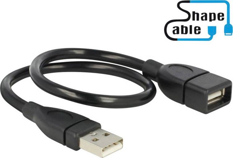 Produktbild: Delock USB-Kabel USB 2.0 USB-A Stecker, USB-A Buchse 0.35 m Schwarz flexibles Schwanenhals-Kabel 83498