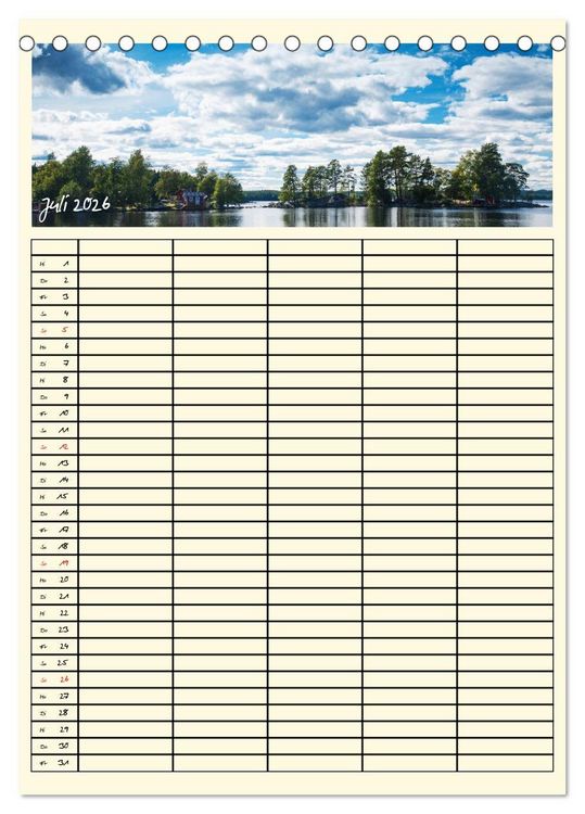 Produktbild: Urlaubsparadiese - Familienplaner (Tischkalender 2026 DIN A5 hoch), CALVENDO Monatskalender