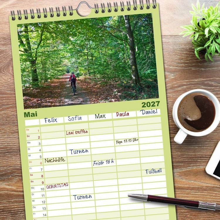 Produktbild: Familienplaner 2027 - Biken - Impressionen von Rolf Dietz mit 5 Spalten (Wandkalender, 21 x 45 cm) CALVENDO
