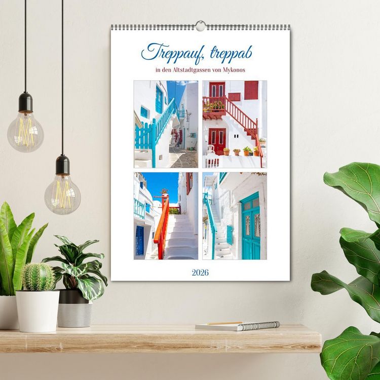 Produktbild: Treppauf, treppab in den Altstadtgassen von Mykonos (Wandkalender 2026 DIN A2 hoch), CALVENDO Monatskalender