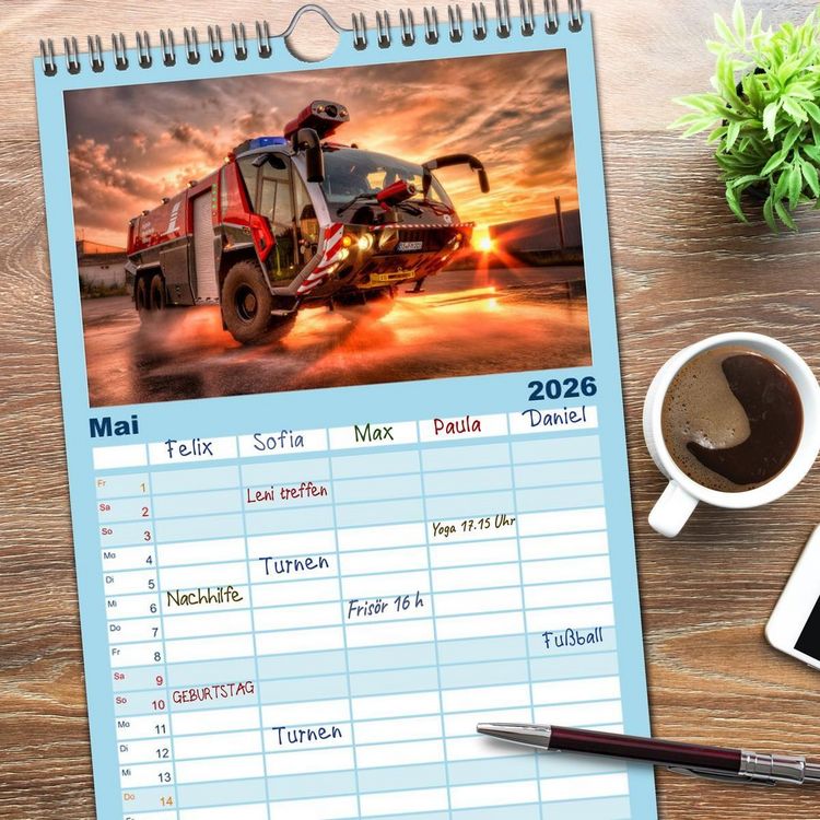 Produktbild: Familienplaner 2026 - Berufsfeuerwehr Braunschweig mit 5 Spalten (Wandkalender, 21 x 45 cm) CALVENDO