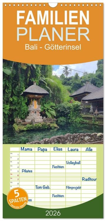 Produktbild: Familienplaner 2026 - Bali - G&ouml;tterinsel mit 5 Spalten (Wandkalender, 21 x 45 cm) CALVENDO
