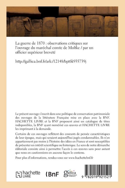 Produktbild: La guerre de 1870, observations critiques sur l'ouvrage du mar&eacute;chal comte de Moltke