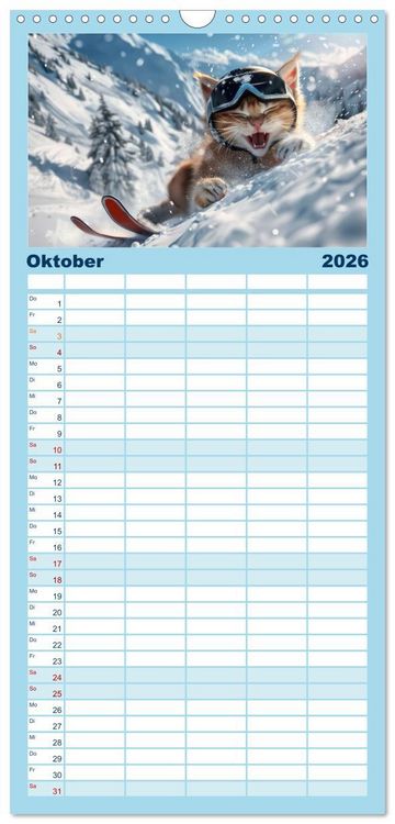 Produktbild: Familienplaner 2026 - Tierisch lustige Skifahrer mit 5 Spalten (Wandkalender, 21 x 45 cm) CALVENDO