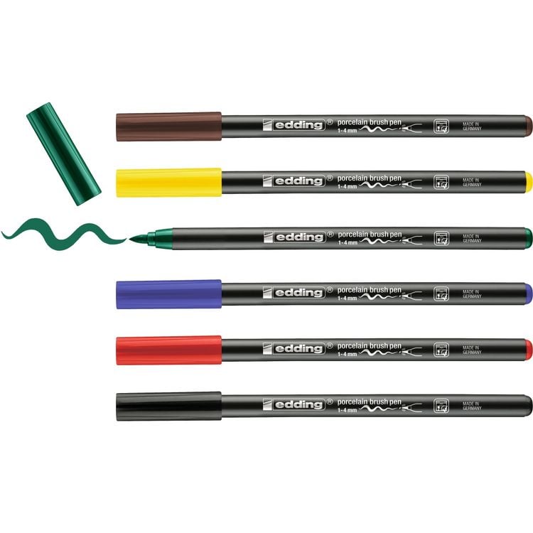 Produktbild: edding 4200 Porzellan Pinselstifte 6er Set Standardfarben