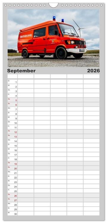 Produktbild: Familienplaner 2026 - Feuerwehrfahrzeuge mit 5 Spalten (Wandkalender, 21 x 45 cm) CALVENDO