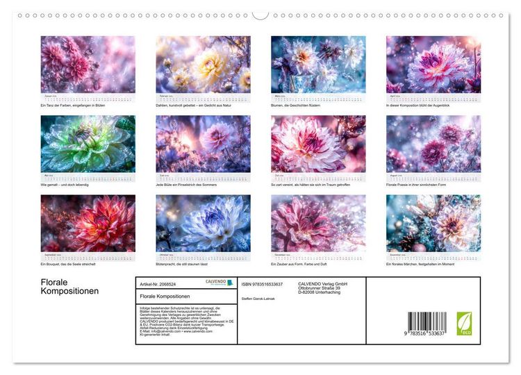 Produktbild: Florale Kompositionen (hochwertiger Premium Wandkalender 2026 DIN A2 quer), Kunstdruck in Hochglanz