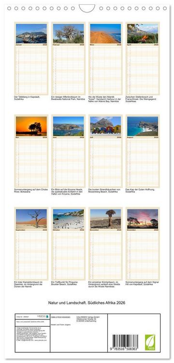 Produktbild: Familienplaner 2026 - Natur und Landschaft. S&uuml;dliches Afrika 2026 mit 5 Spalten (Wandkalender, 21 x 45 cm) CALVENDO